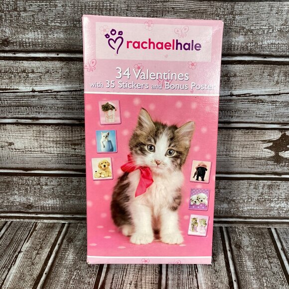 RACHAEL HALE 34 Valentines With 35 Stickers & Bonus Poster Kittens Puppies NIB - Picture 1 of 2